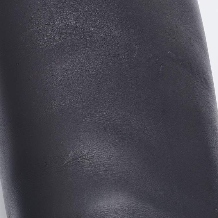 Pre Owned Hermes Black Leather Story Knee Length Boots Size 37.5