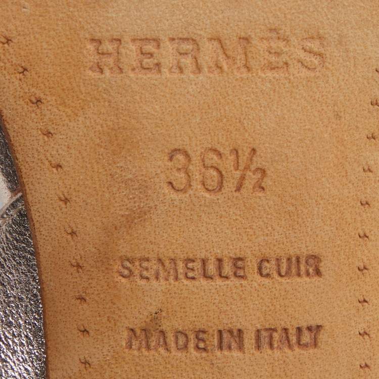 Pre Owned Hermes Metallic Bronze Leather Night Slingback Sandals Size 36.5