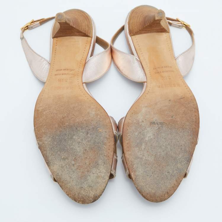 Pre Owned Hermes Metallic Bronze Leather Night Slingback Sandals Size 36.5