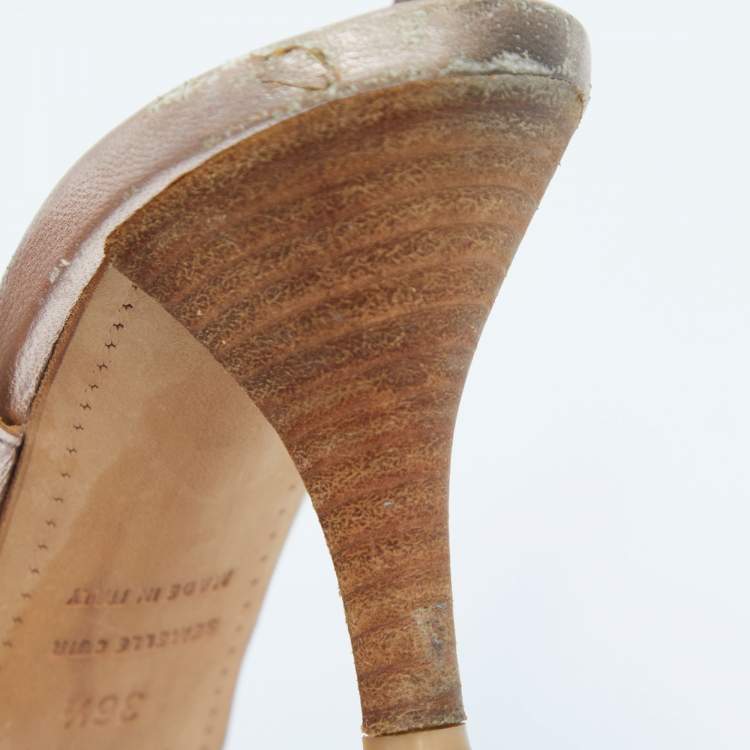 Pre Owned Hermes Metallic Bronze Leather Night Slingback Sandals Size 36.5