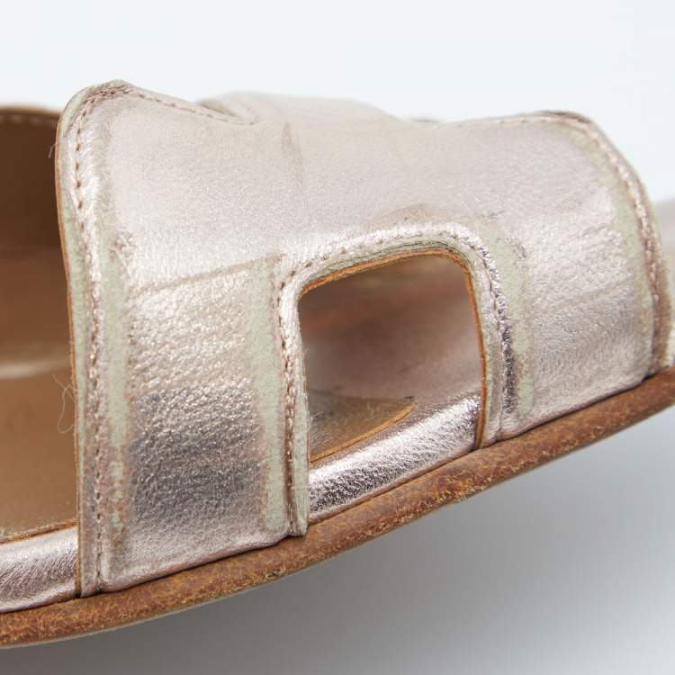 Pre Owned Hermes Metallic Bronze Leather Night Slingback Sandals Size 36.5