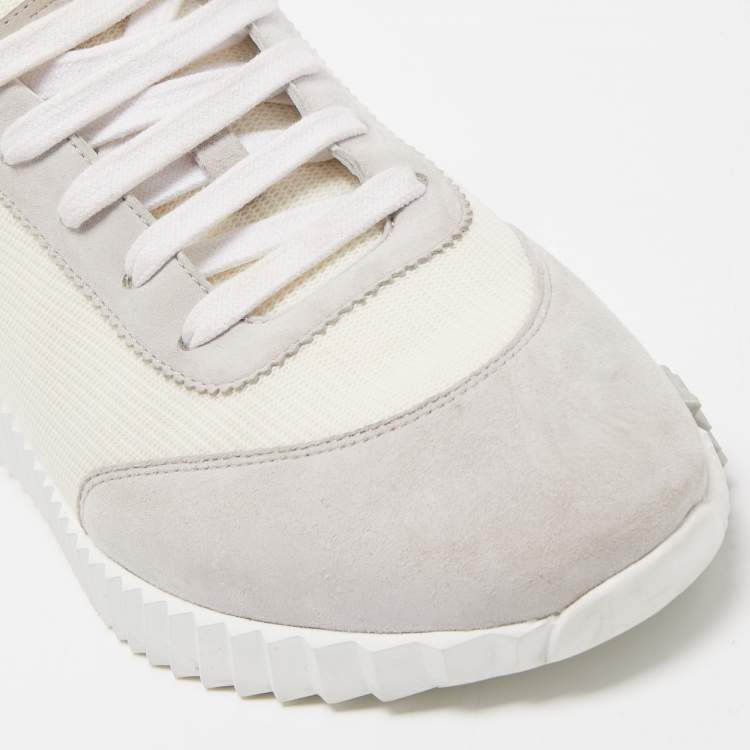 Pre Owned Hermes White/Grey Suede and Mesh Bouncing Sneakers Size 39