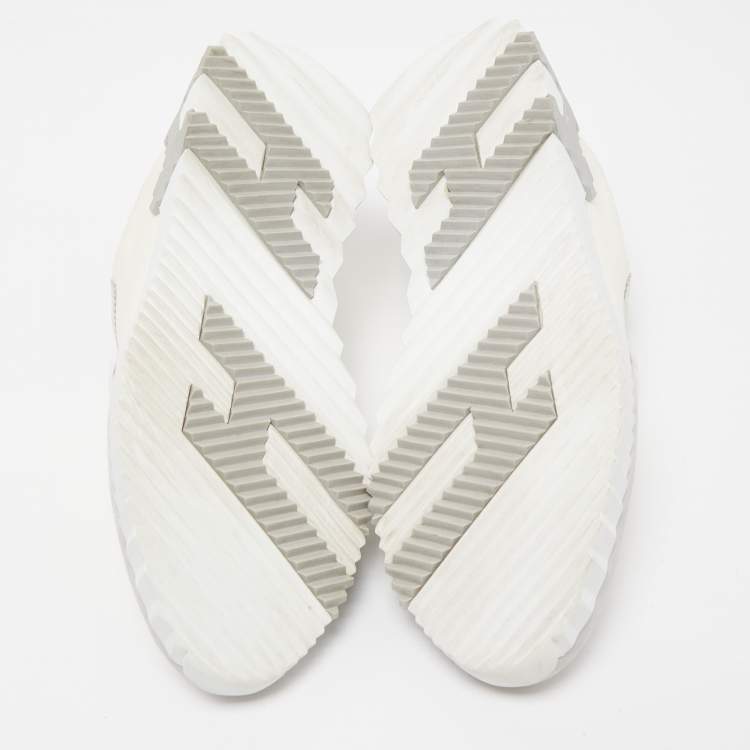 Pre Owned Hermes White/Grey Suede and Mesh Bouncing Sneakers Size 39
