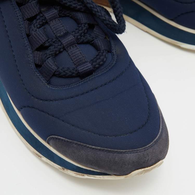 Pre Owned Hermes Blue/White Nylon,Suede and Leather Buster Sneakers Size 37.5