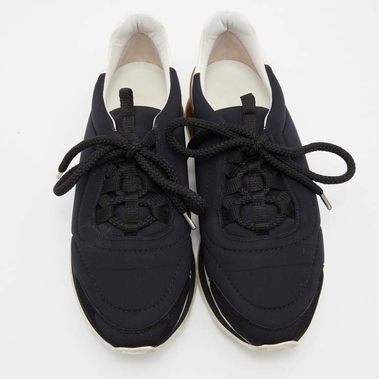Pre Owned Hermes Black/White Nylon, Suede and Leather Buster Sneakers Size 37