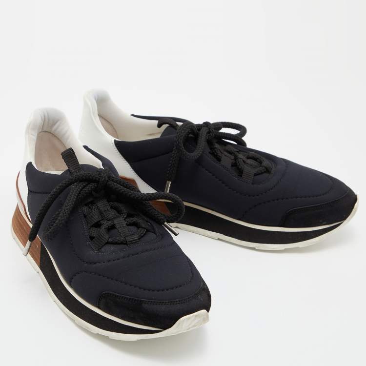 Pre Owned Hermes Black/White Nylon, Suede and Leather Buster Sneakers Size 37