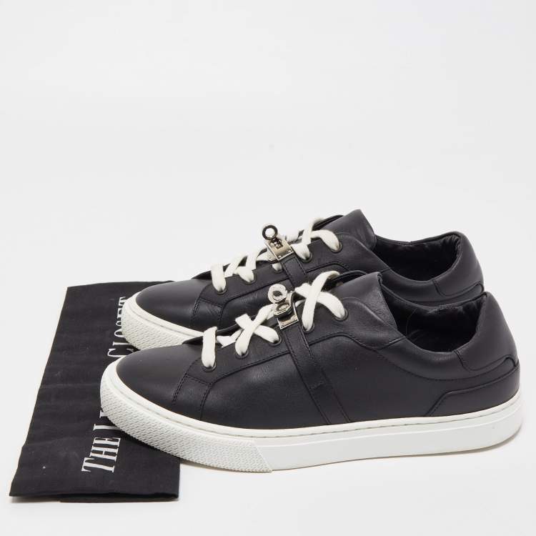 Pre Owned Hermes Black Leather Day Low Top Sneakers Size 39