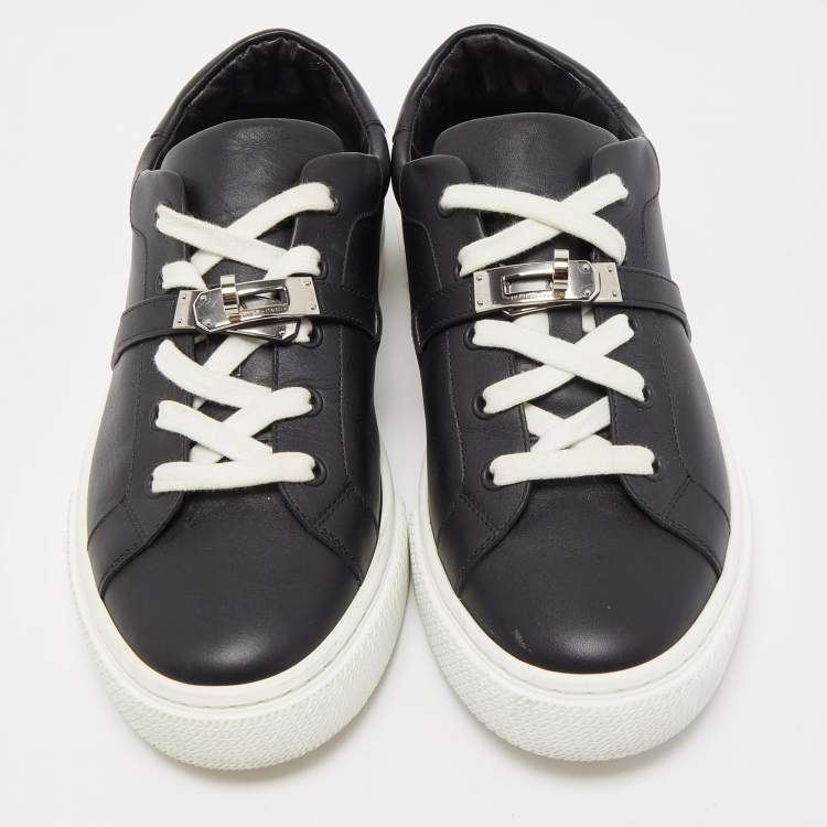 Pre Owned Hermes Black Leather Day Low Top Sneakers Size 39