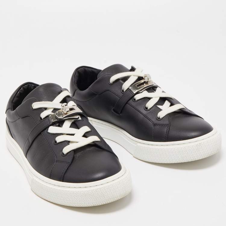 Pre Owned Hermes Black Leather Day Low Top Sneakers Size 39