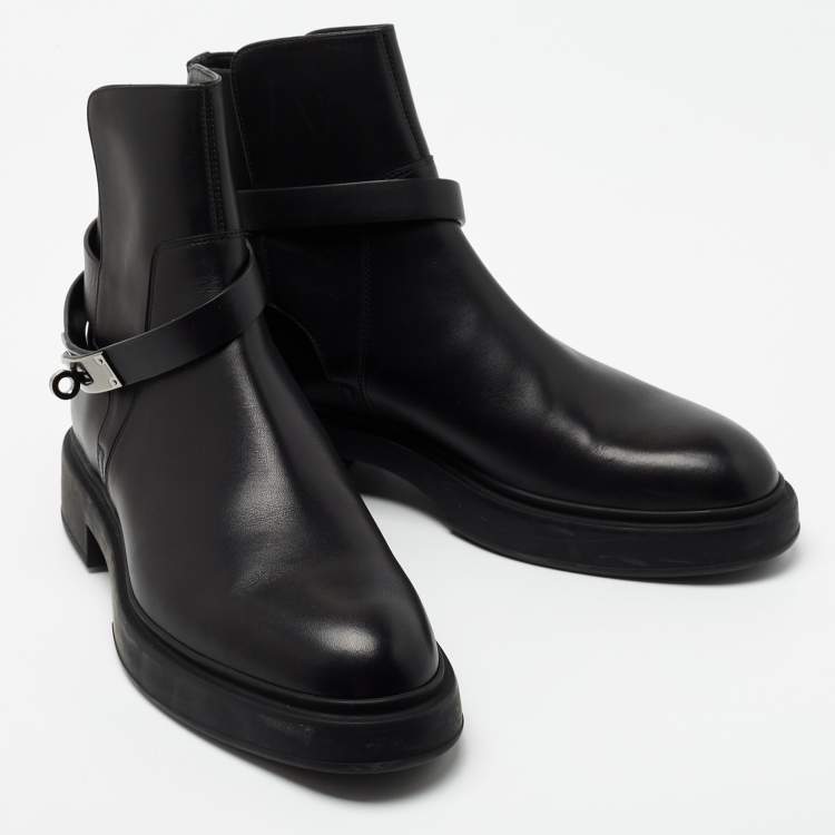 Pre Owned Hermes Black Leather Neo Ankle Boots Size 39