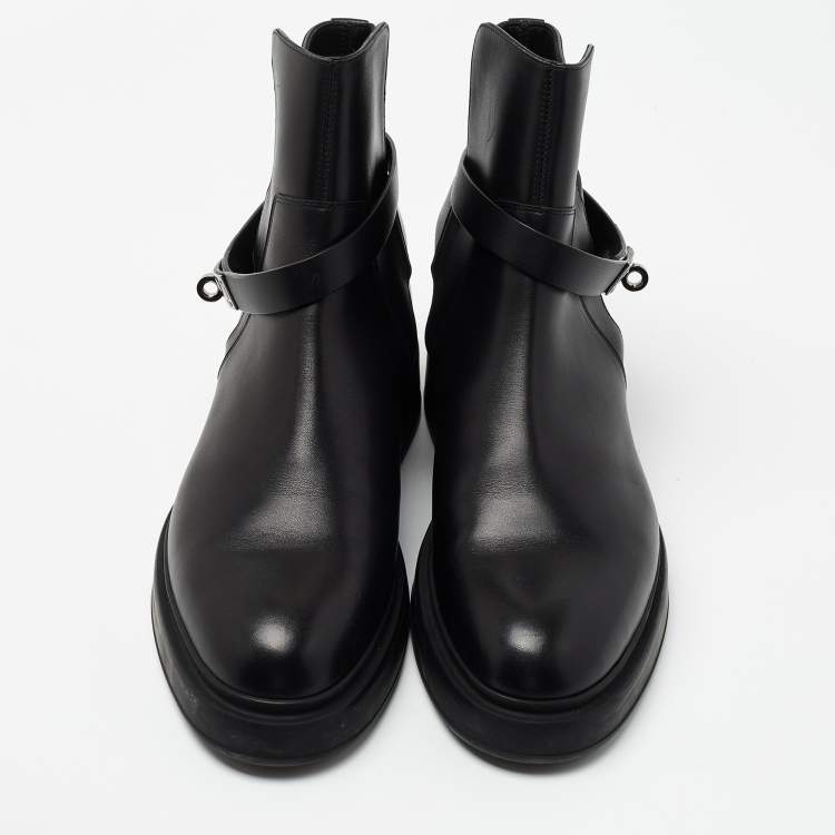 Pre Owned Hermes Black Leather Neo Ankle Boots Size 39