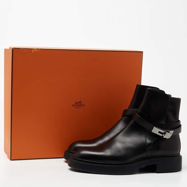 Pre Owned Hermes Black Leather Neo Ankle Boots Size 39