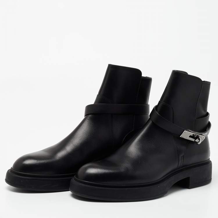 Pre Owned Hermes Black Leather Neo Ankle Boots Size 39