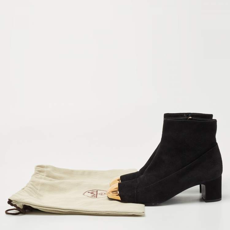 Pre Owned Hermes Black Suede Lindsey Ankle Boots Size 39