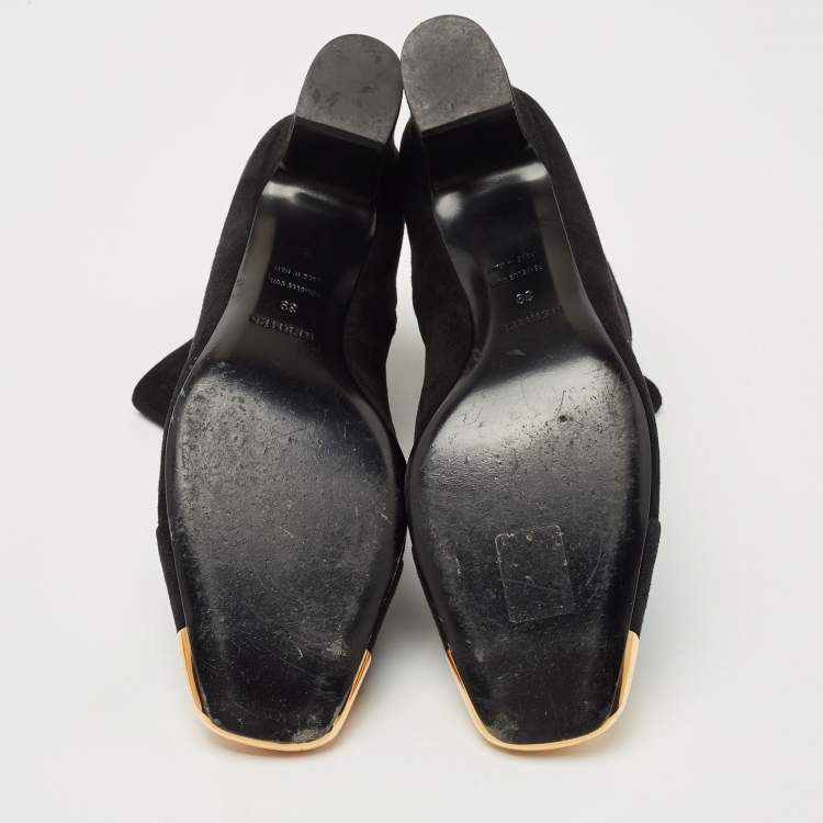 Pre Owned Hermes Black Suede Lindsey Ankle Boots Size 39