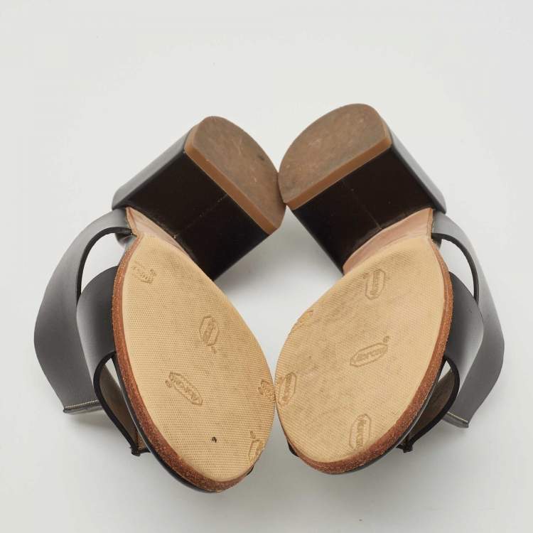 Pre Owned Hermes Black Leather Ostia Slide Sandals Size 36