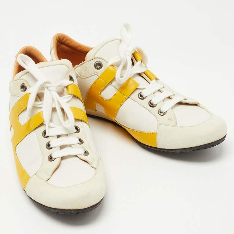 Pre Owned Hermes Multicolor Leather and Suede Tie Break Low Top  Sneakers Size 37.5