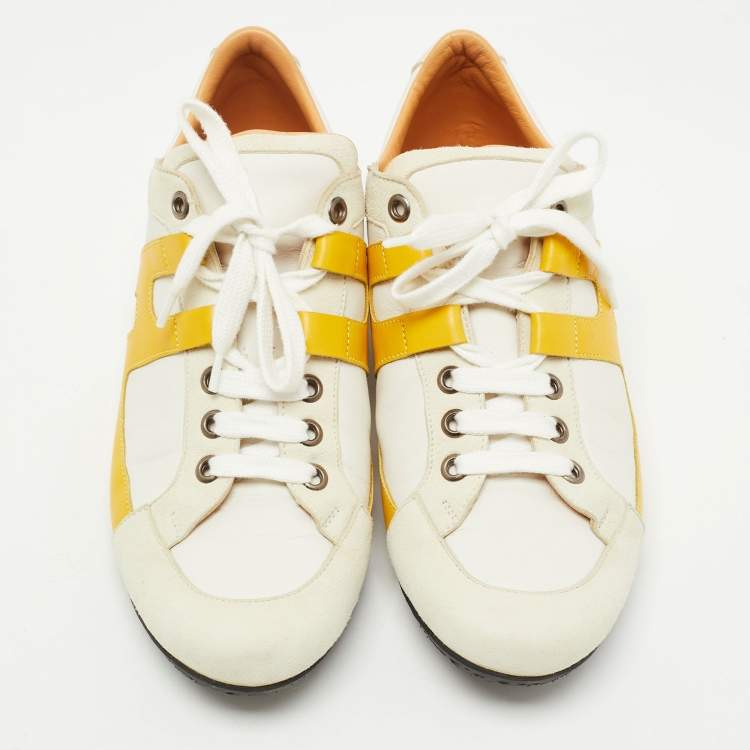Pre Owned Hermes Multicolor Leather and Suede Tie Break Low Top  Sneakers Size 37.5