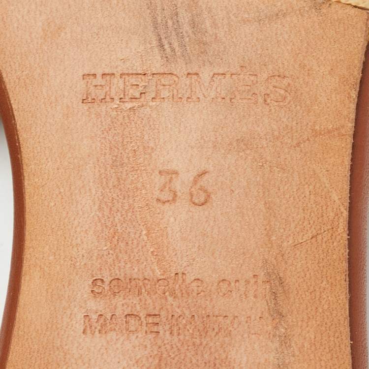 Pre Owned Hermes Brown Leather Oasis Slide Size 36