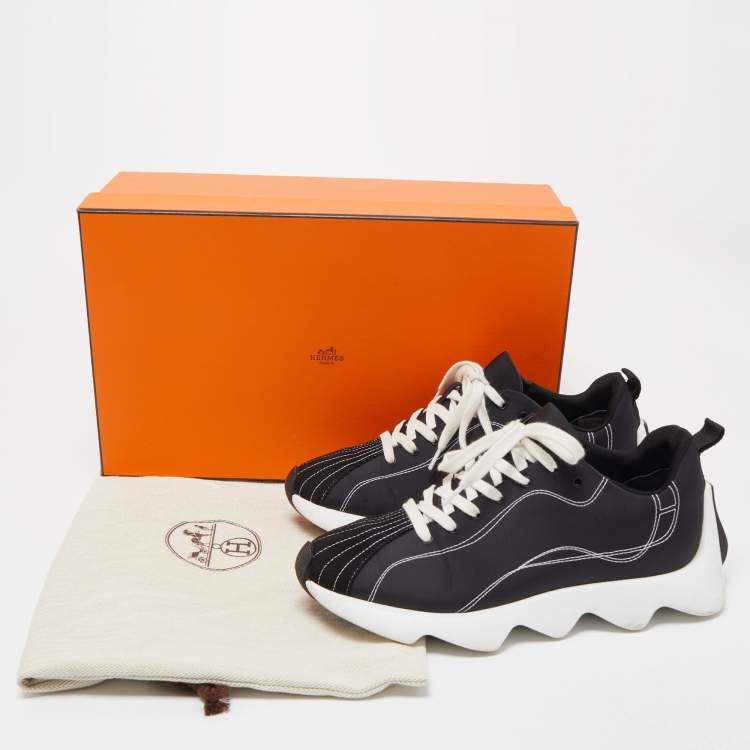 Pre Owned Hermes Black Nylon and Suede Low Top Sneakers Size 37.5