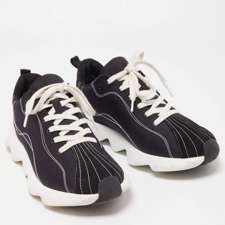 Pre Owned Hermes Black Nylon and Suede Low Top Sneakers Size 37.5