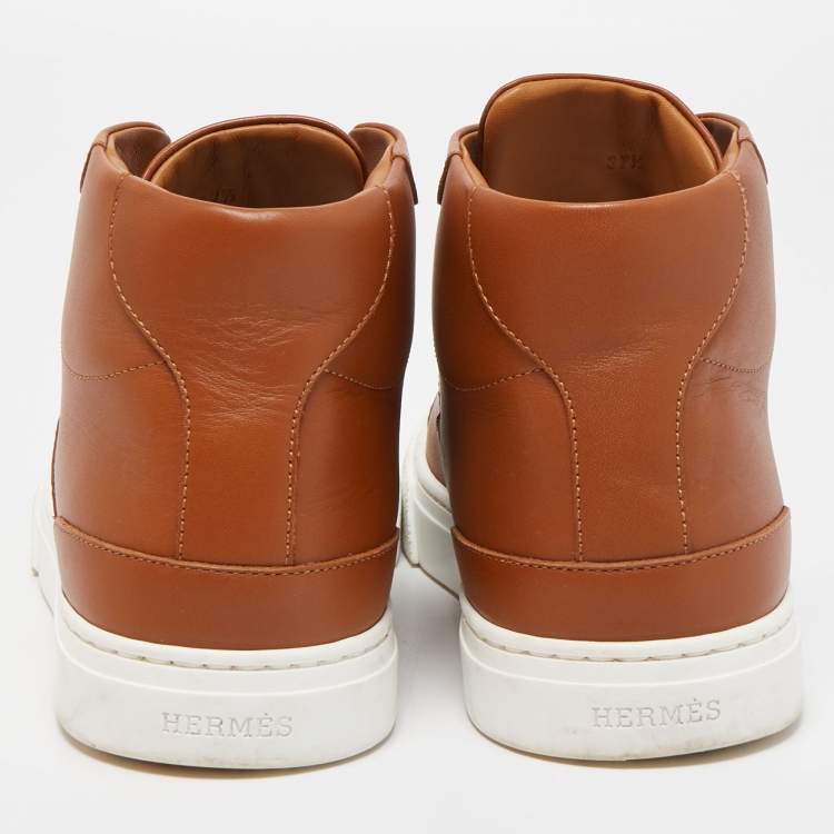 Pre Owned Hermes Brown Leather Daydream High Top Sneakers  Size 37.5