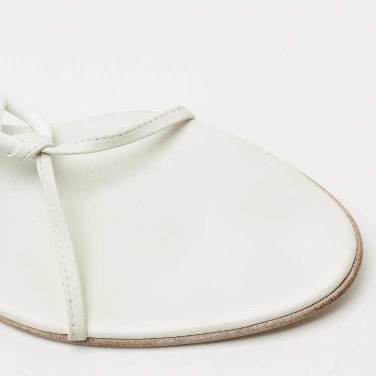 Pre Owned Hermes White Leather Kiss Slide Sandals Size 41