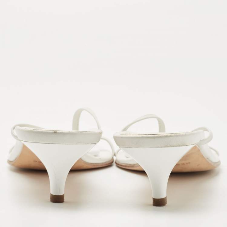 Pre Owned Hermes White Leather Kiss Slide Sandals Size 41