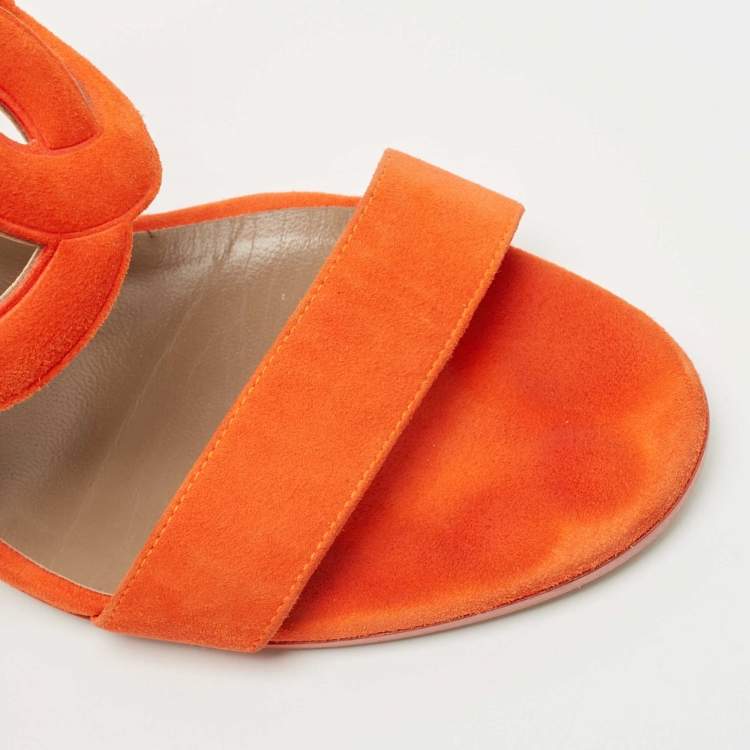 مملوكة مسبقًا Hermes Orange Suede Peace Block Heel Sandals Size 38
