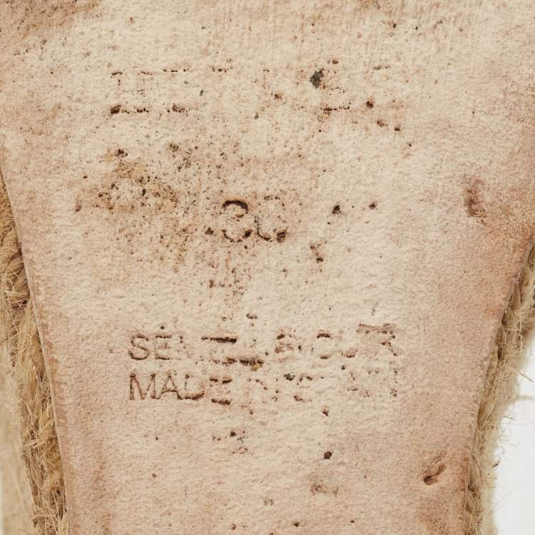 Pre Owned Hermes Blue Suede Wedge Platform Espadrille Sandals Size 38