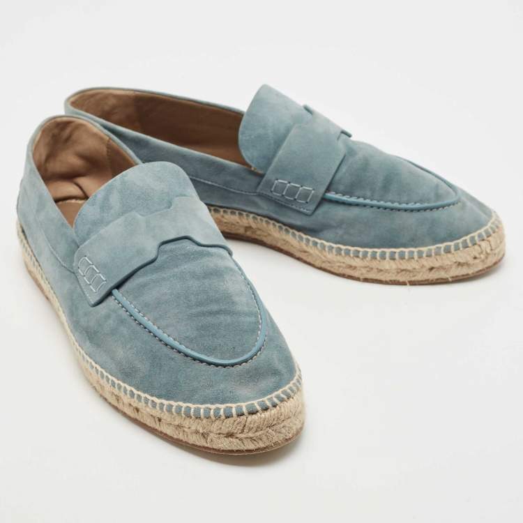 Pre Owned Hermes Grey Suede Trip Slip On Espadrille Flats Size 41