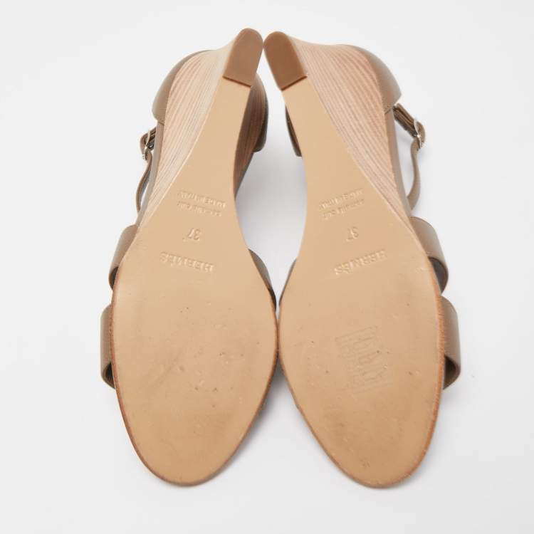 Pre Owned Hermes Light Brown Leather Legend Sandals Size 37