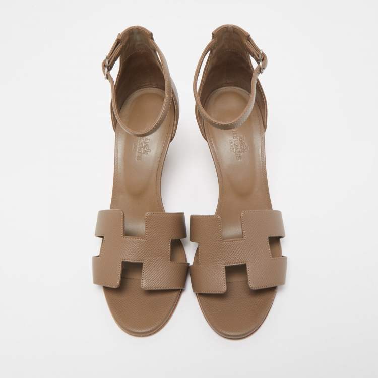 Pre Owned Hermes Light Brown Leather Legend Sandals Size 37