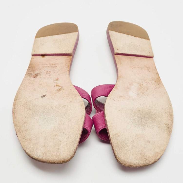 Pre Owned Hermes Purple Leather Oran Flat Slides Size 38