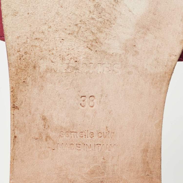 Pre Owned Hermes Purple Leather Oran Flat Slides Size 38