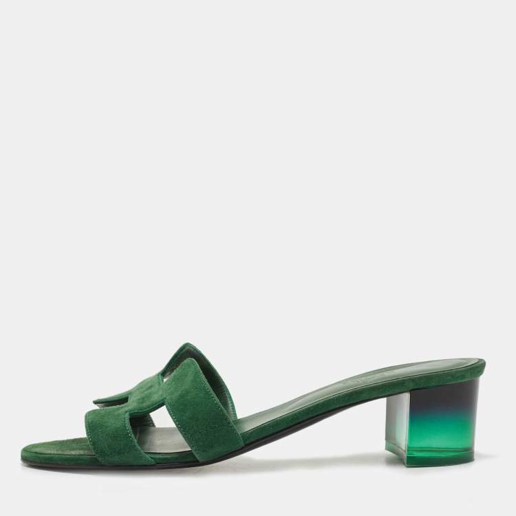 Pre Owned Hermes Green Suede Oasis Slide Sandals Size 41