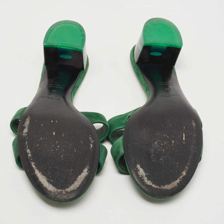 Pre Owned Hermes Green Suede Oasis Slide Sandals Size 41