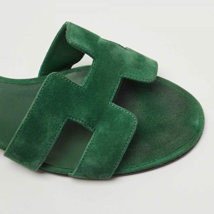 Pre Owned Hermes Green Suede Oasis Slide Sandals Size 41