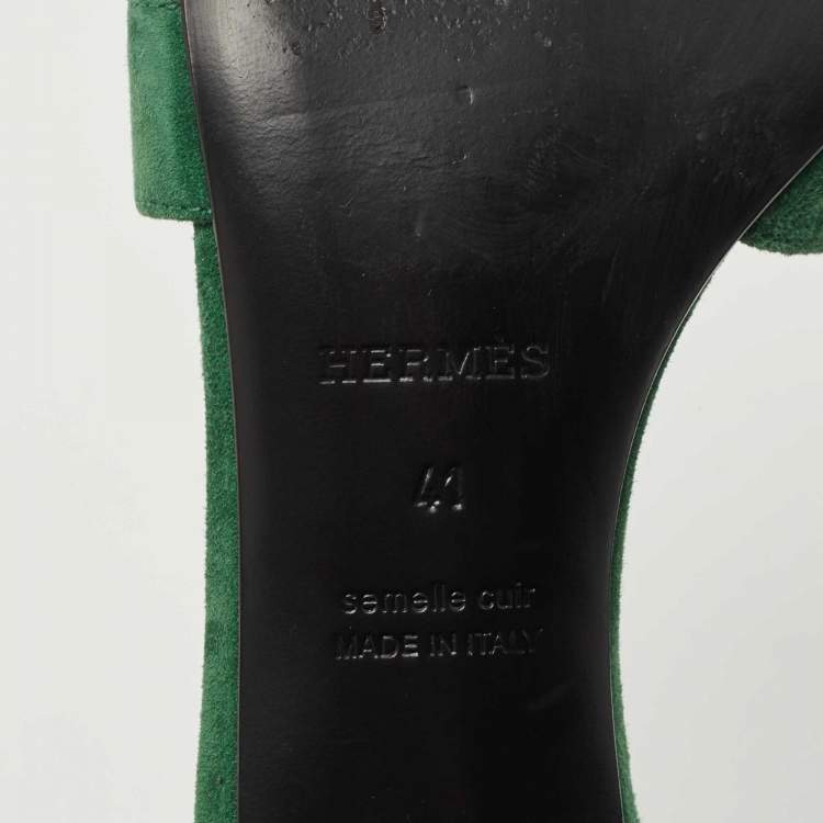 Pre Owned Hermes Green Suede Oasis Slide Sandals Size 41