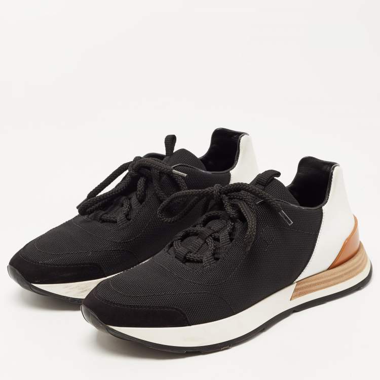Pre Owned Hermes Tricolor Canvas and Leather Miles Sneakers Size 36.5