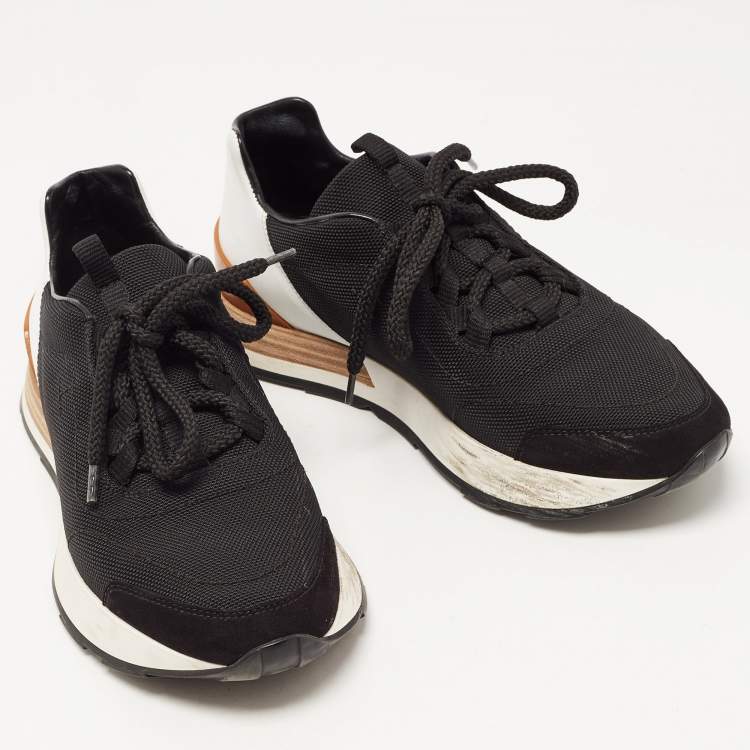 Pre Owned Hermes Tricolor Canvas and Leather Miles Sneakers Size 36.5