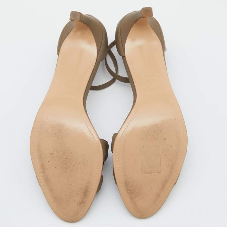Pre Owned Hermes Taupe Leather Premiere Sandals Size 39.5