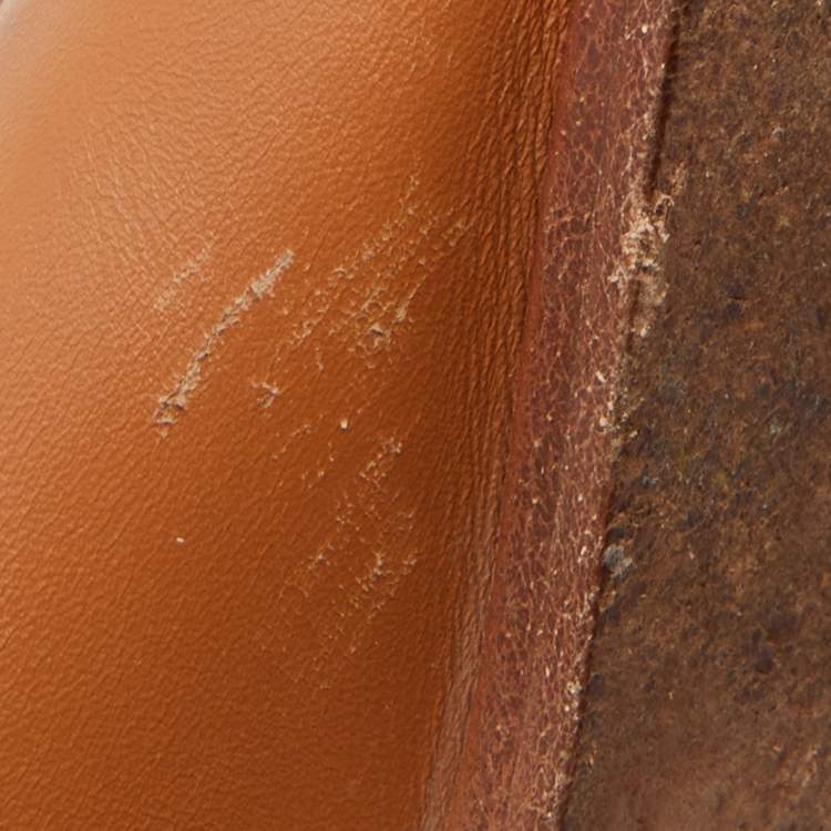 Pre Owned Hermes Brown Leather Villa Flat Slides Size 40