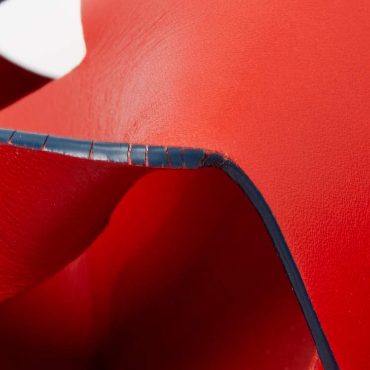 Pre Owned Hermes Red Leather Mona Slide Sandals Size 38