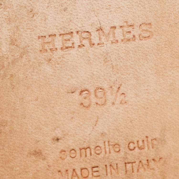 Pre Owned Hermes Brown Leather Stitch Detail Oran Flat Slides Size 39.5