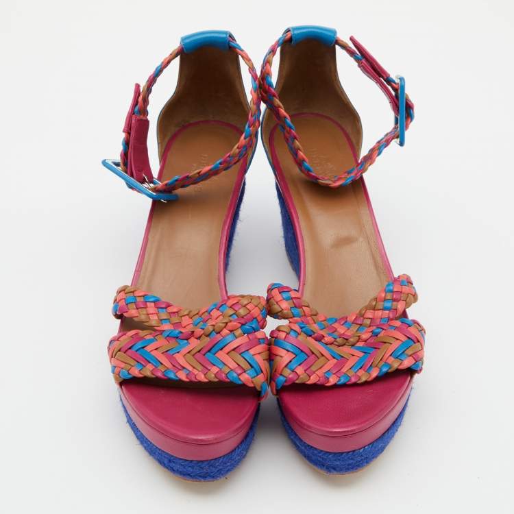 Pre Owned Hermes Multicolor Leather Ines Espadrille Wedge Sandals Size 38