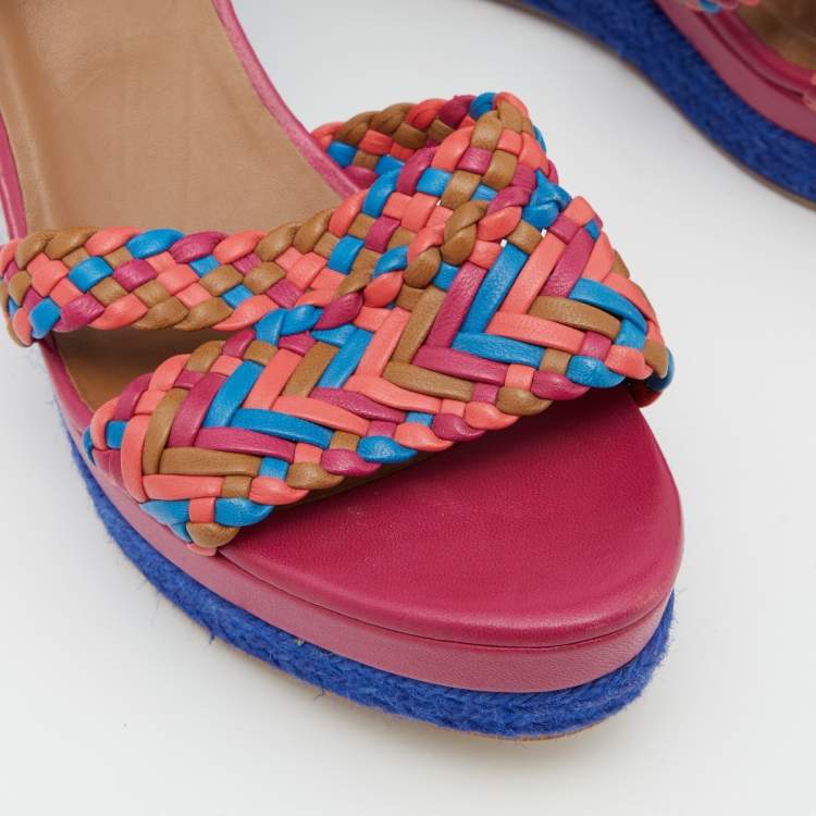 Pre Owned Hermes Multicolor Leather Ines Espadrille Wedge Sandals Size 38