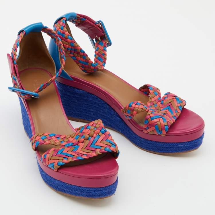 Pre Owned Hermes Multicolor Leather Ines Espadrille Wedge Sandals Size 38