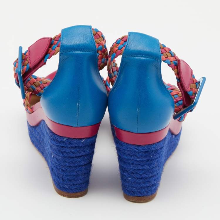Pre Owned Hermes Multicolor Leather Ines Espadrille Wedge Sandals Size 38