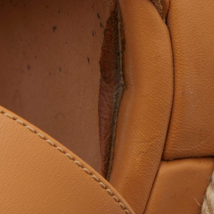 Pre Owned Hermes Tan Leather Ilana Espadrille Wedge Sandals Size 38